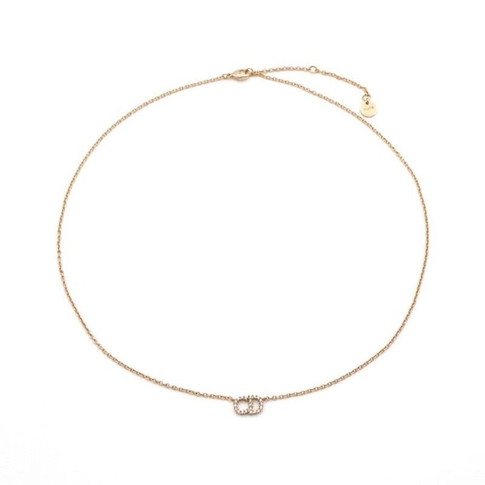 Christian Dior Clair D LUNE Necklace Pendant Choker Gold Logo Rhinestone - Picture 2 of 8